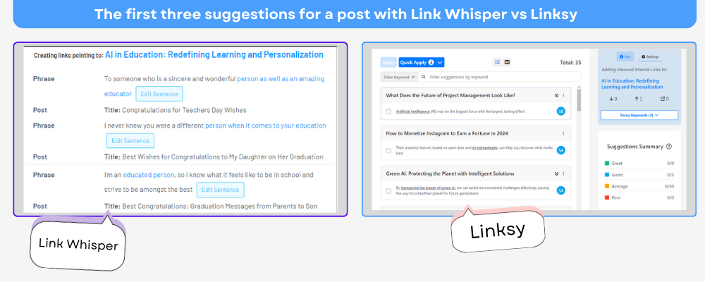 Linksy vs Link Whisper Suggestions